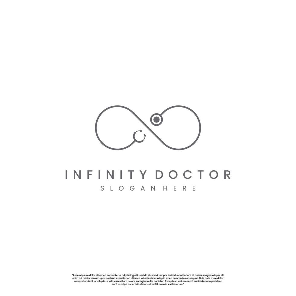 diseño del logotipo del médico infinito en un fondo aislado, el símbolo infinito se combina con el concepto del logotipo del estetoscopio vector