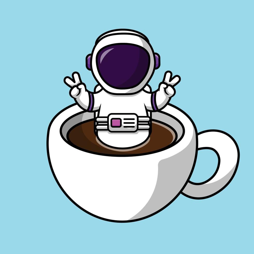 astronauta lindo en la ilustración del icono del vector de dibujos animados de la taza de café. concepto de icono de personas vector premium aislado.