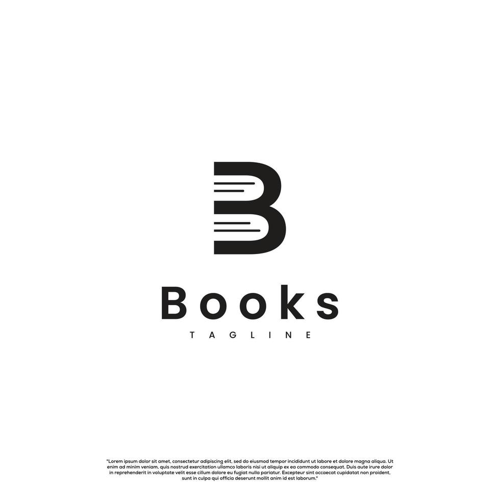 diseño de logotipo de letra monocromática de libro, letra b con concepto de logotipo de libro de pila vector