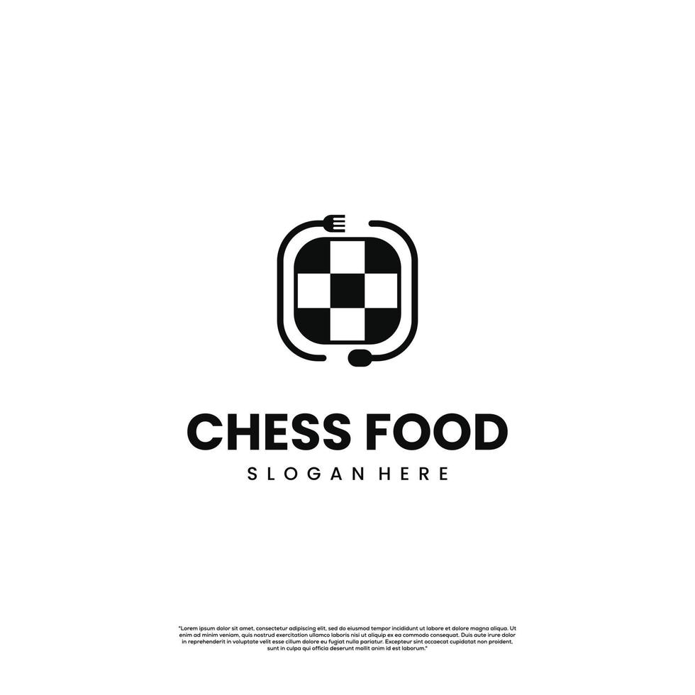 chess food logo design icon template, chessboard combine with fork and spoon logo concept vector