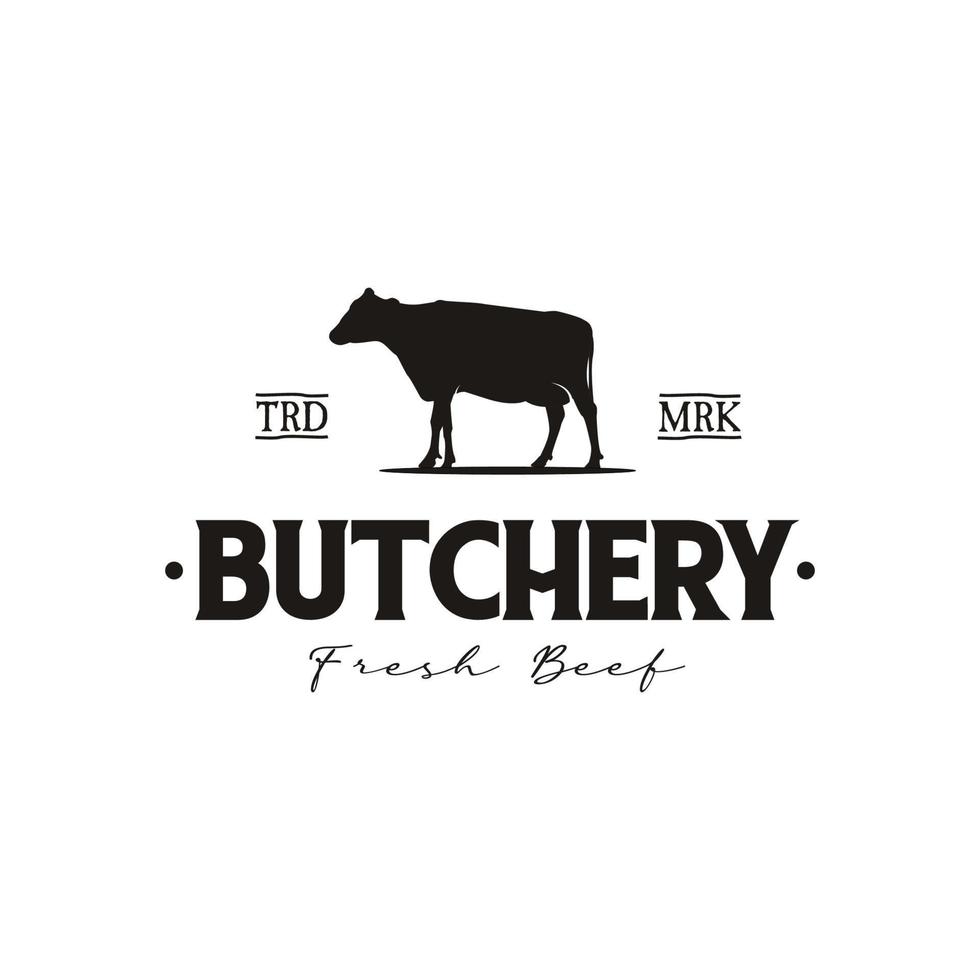 butchery logo design retro hipster vintage. cow landscape silhouette logo vector