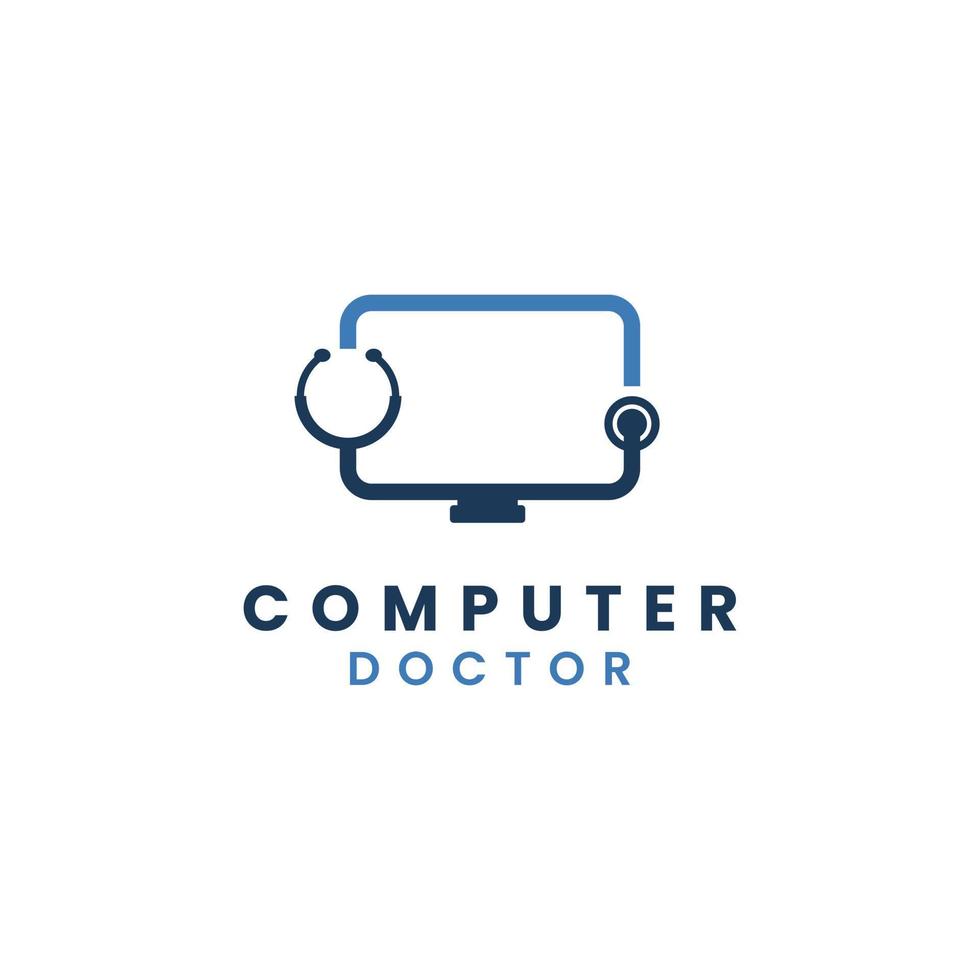 computer doctor logo, computer with stethoscope logo concept modern, computer service logo vector