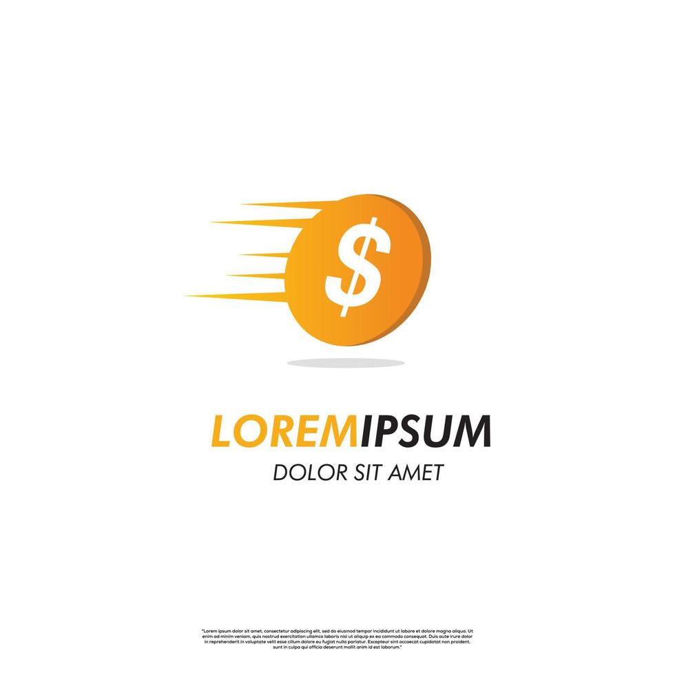 Fast coin logo design concept,  fly coin logo on isolated background, cash money logo icon template vector