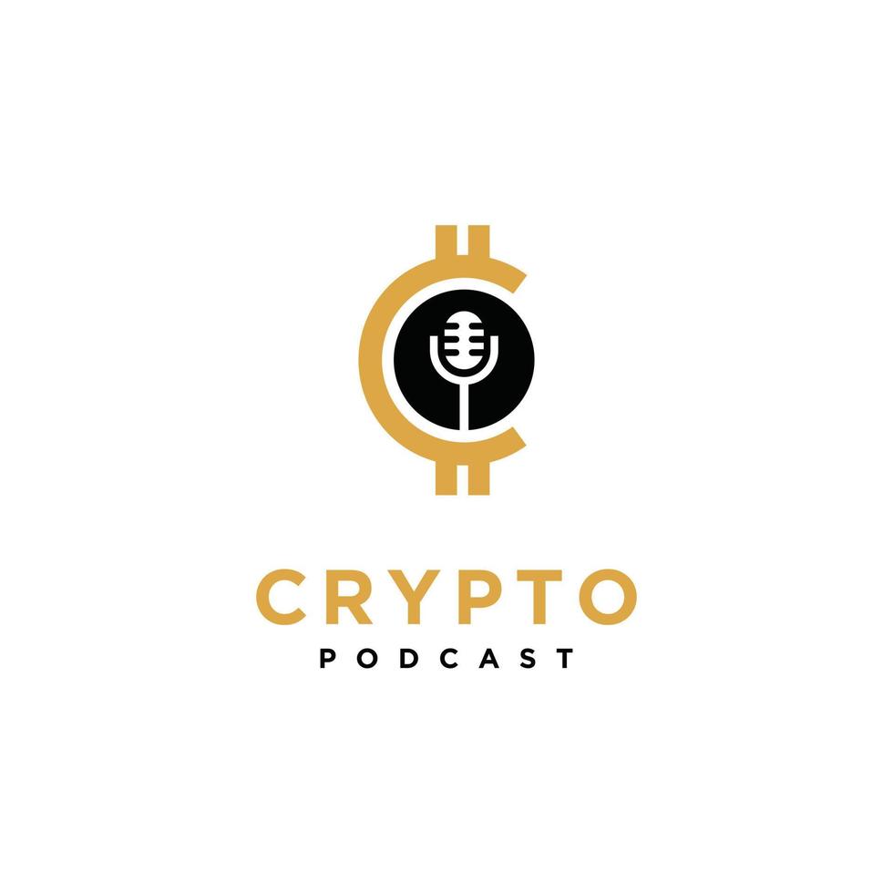 crypto podcast logo design modern concept. crypto with podcast microphone logo icon vector