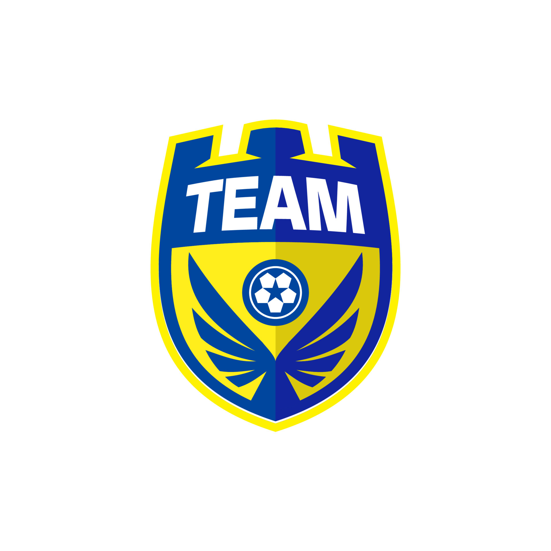 badge shield logo team football soccer with blue wings on yellow  background. sports club icon. 8459135 Vector Art at Vecteezy