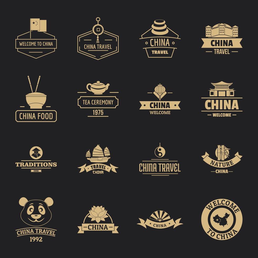 China travel logo icons set, simple style vector