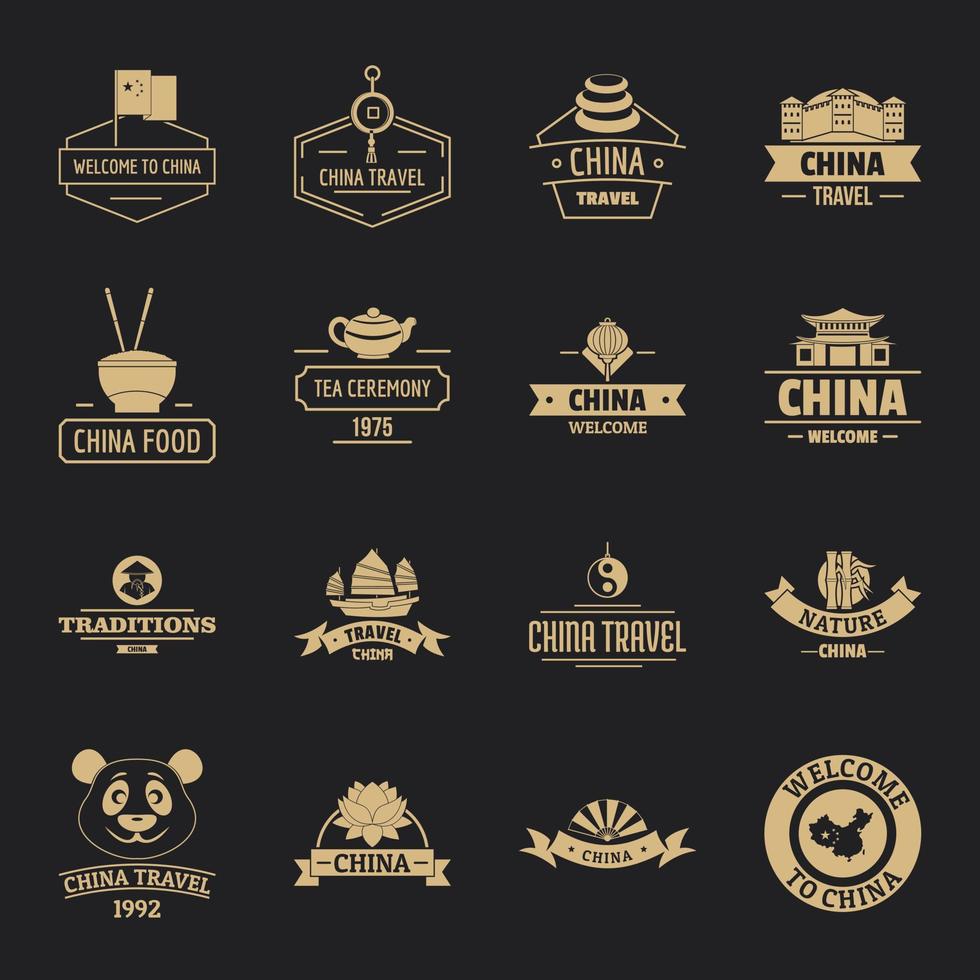 conjunto de iconos de logotipo de viaje de china, estilo simple vector