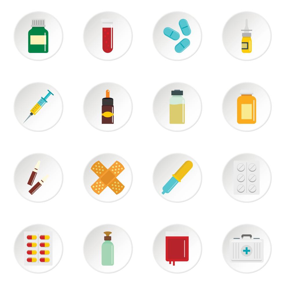 Different drugs icons set in flat style vector