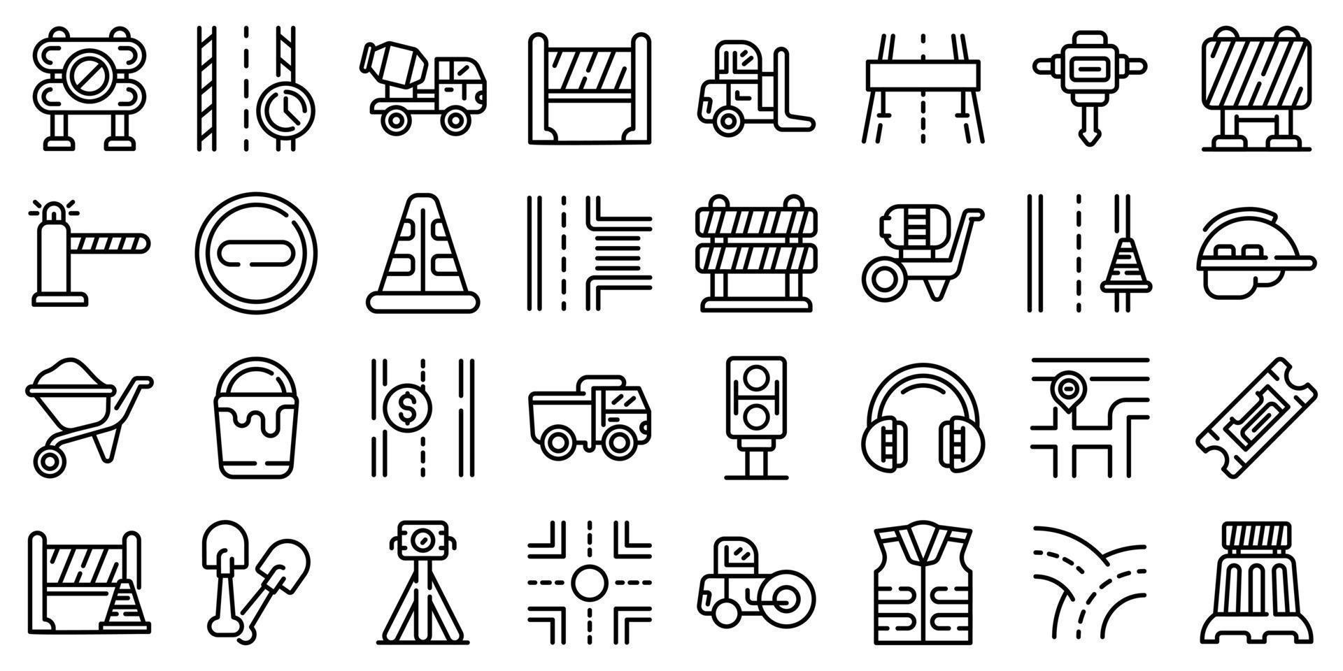 conjunto de iconos de construcción de carreteras, estilo de esquema vector