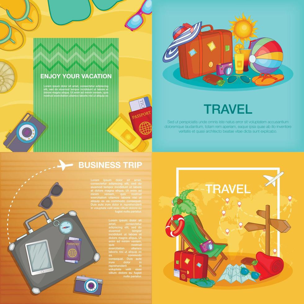 Travel banner set, cartoon style vector