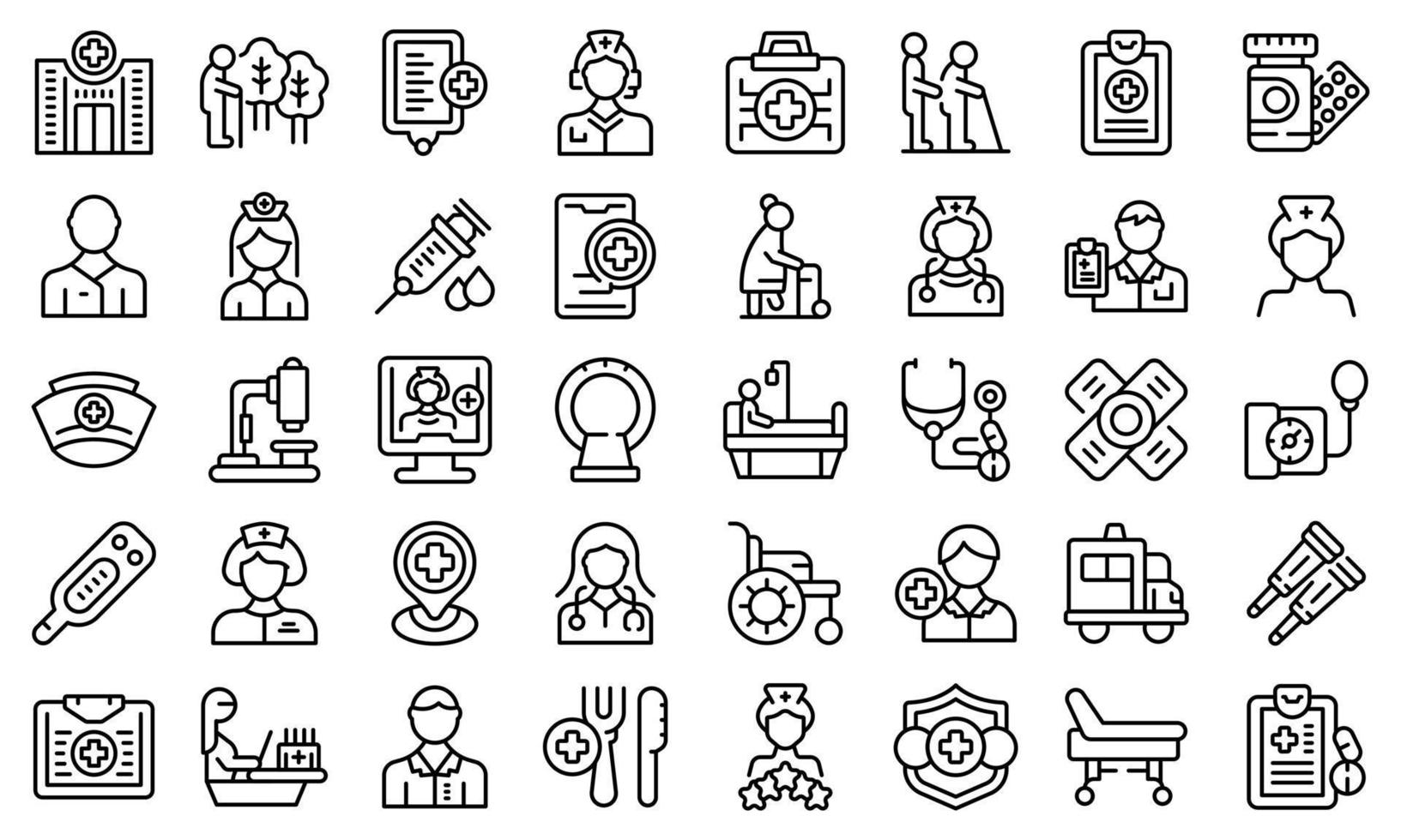 Nursing assistant icons set outline vector. Old people vector