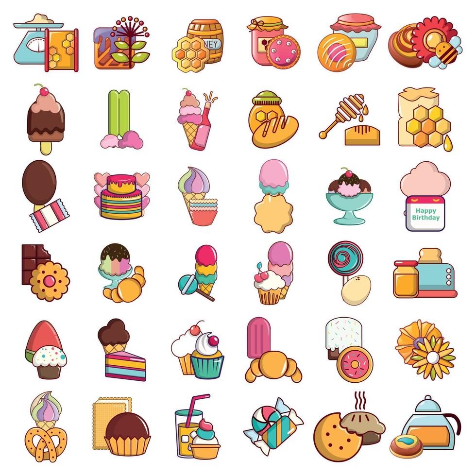 Sweet food icons set, cartoon style vector