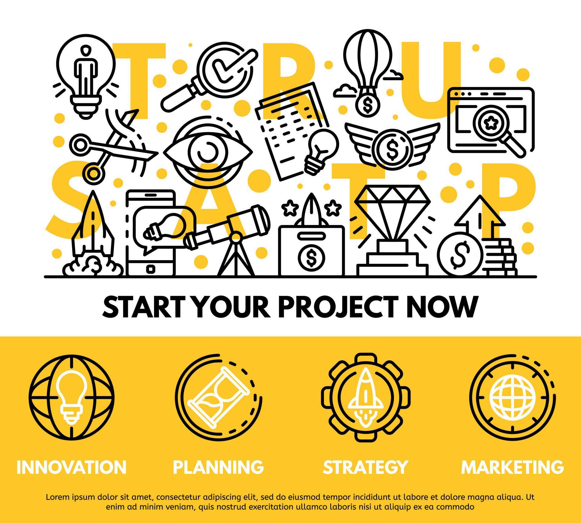 Modern startup concept background, outline style 8459186 Vector Art at