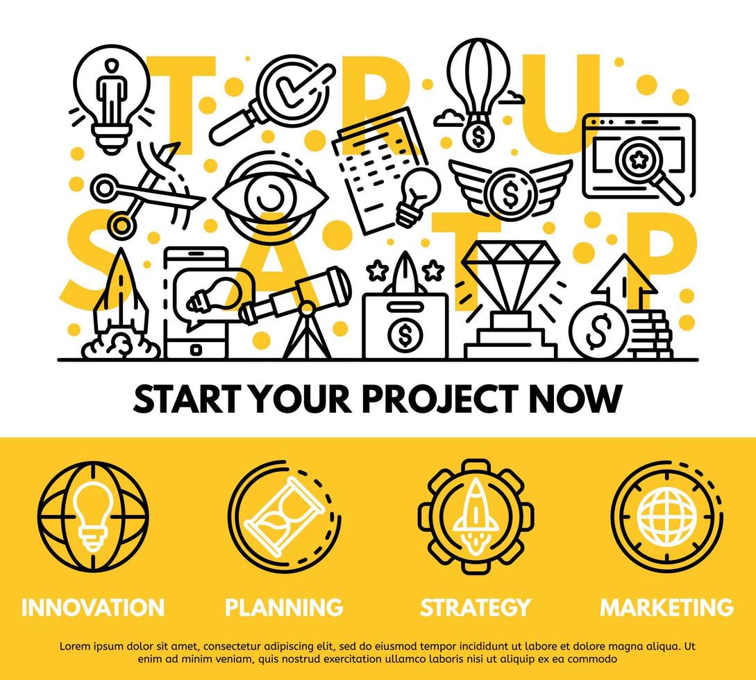 Modern startup concept background, outline style vector