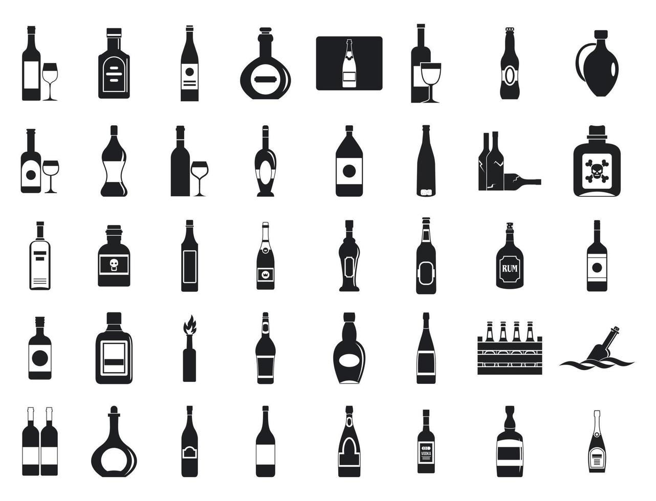 conjunto de iconos de botella de alcohol, estilo simple vector