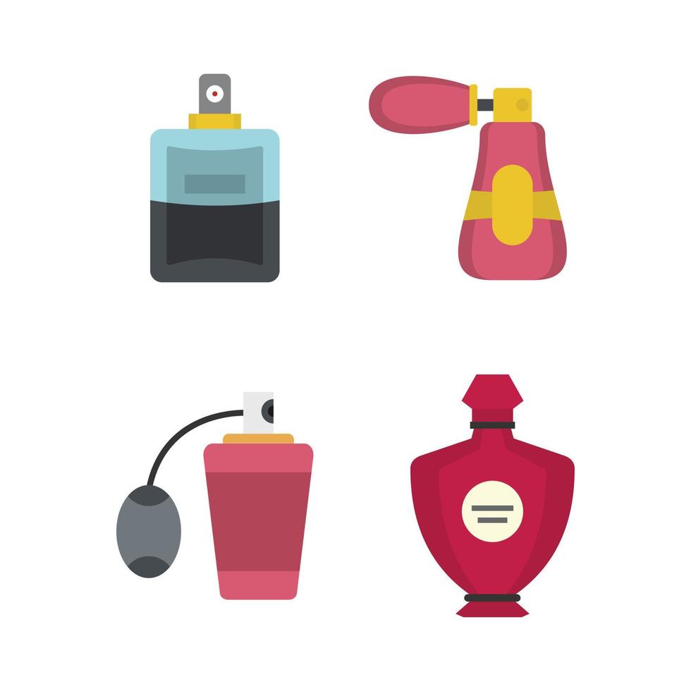 Perfume icon set, flat style vector