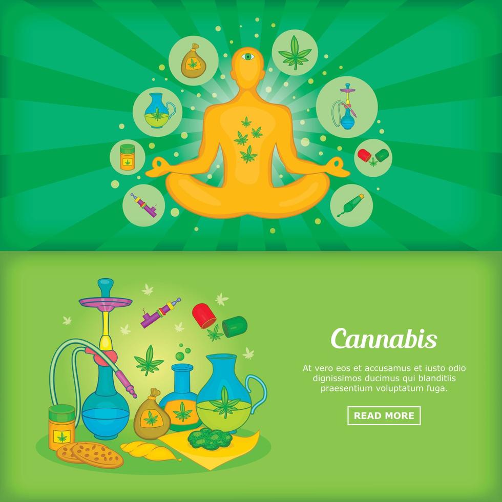 Cannabis banner set template, cartoon style vector