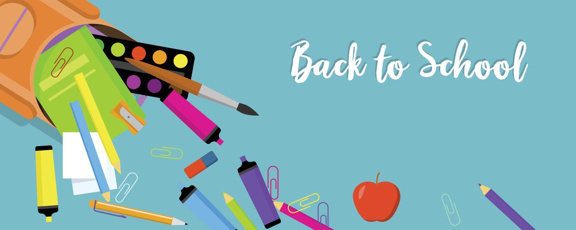 Back to school tools banner horizontal, flat style vector