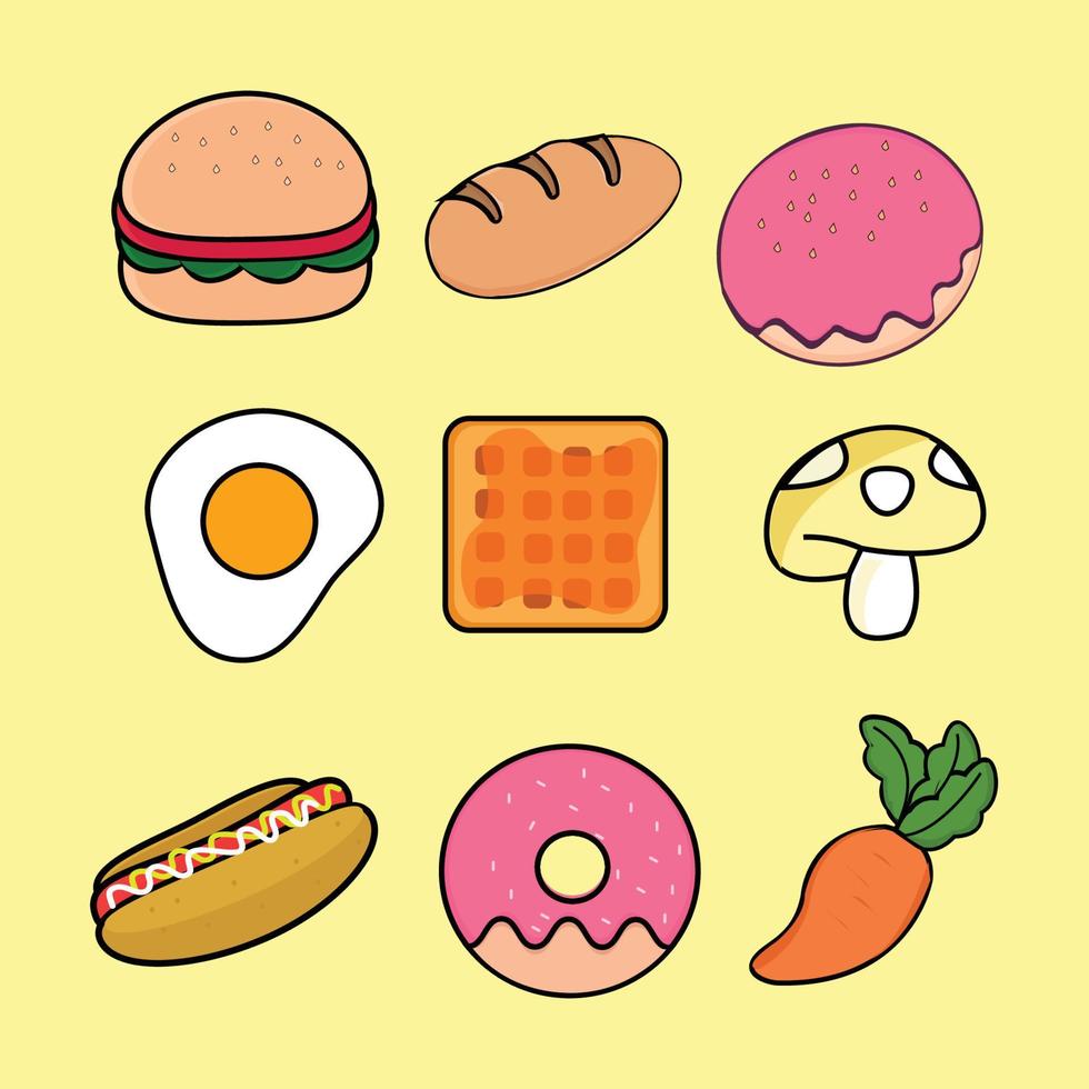 lindo set de comida con estilo kawaii vector