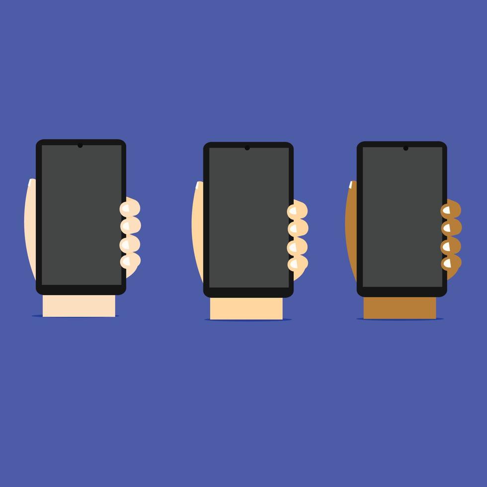 Hand drawn vector illustration of people from several countries holding cell phones on