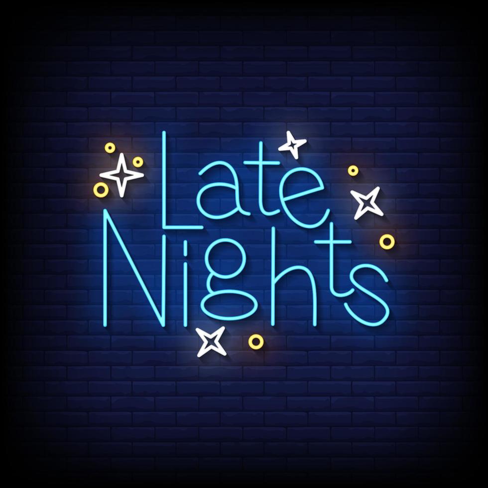 Late Night Neon Sign On Brick Wall Background Vector