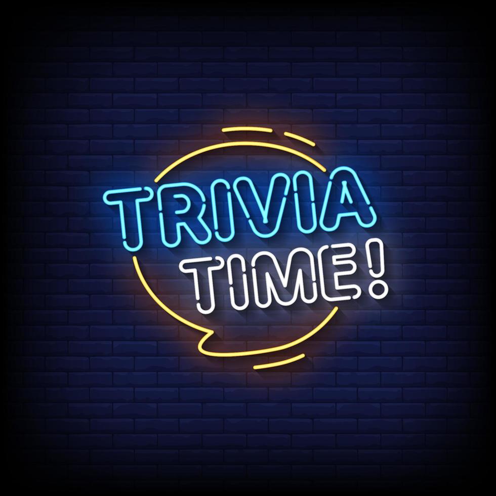 trivia time letrero de neón en vector de fondo de pared de ladrillo