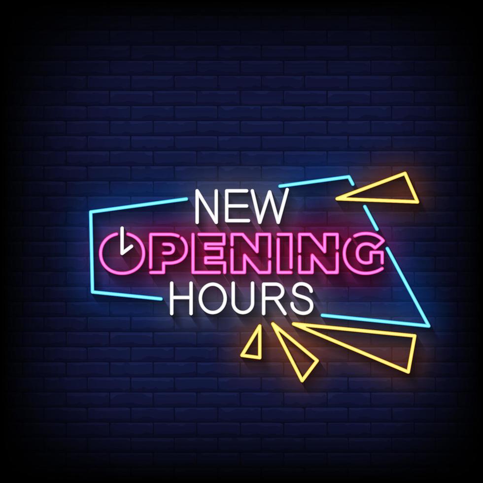 New Opening Hours Neon Sign On Brick Wall Background Vector