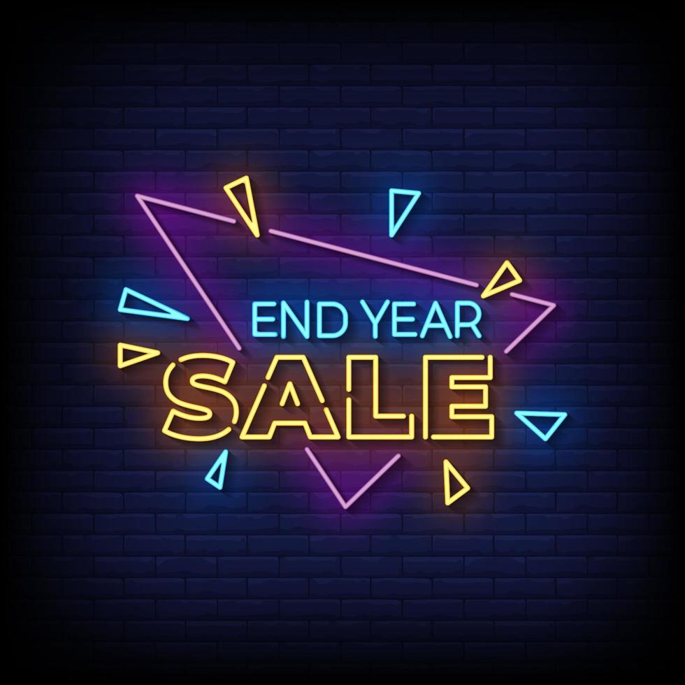 end year sale Neon Sign On Brick Wall Background Vector