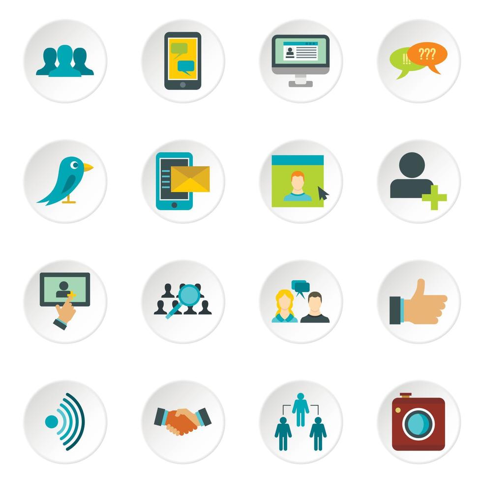 Social network icons set, flat style vector