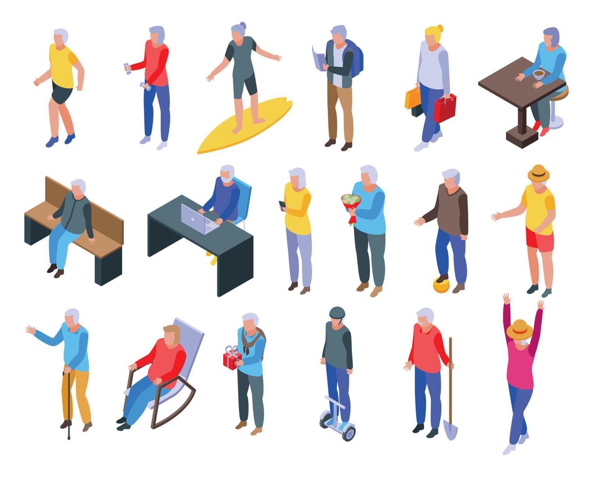 Retirement icons set, isometric style vector