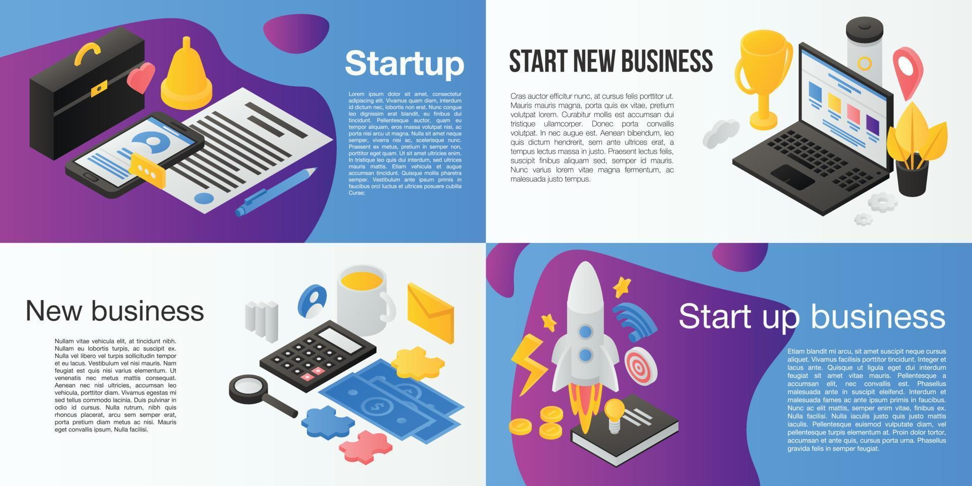 Startup banner set, isometric style vector