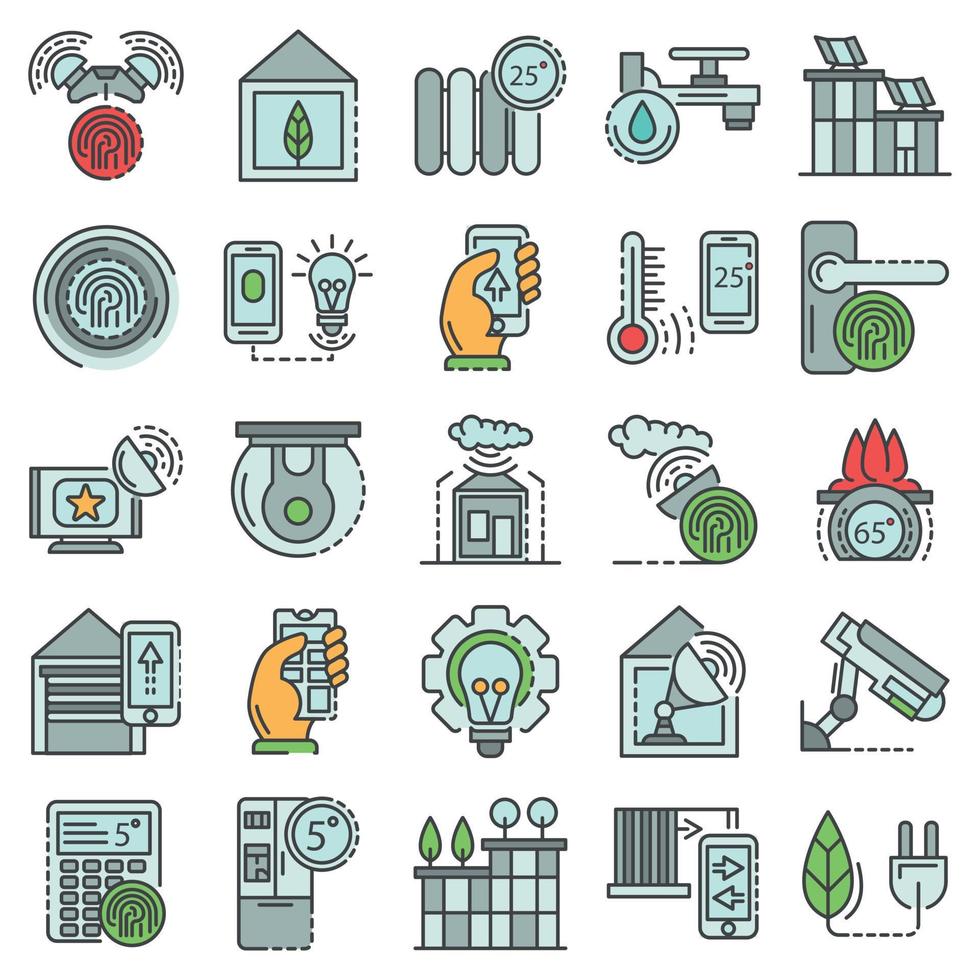 conjunto de iconos de sistema de construcción inteligente, estilo de esquema vector