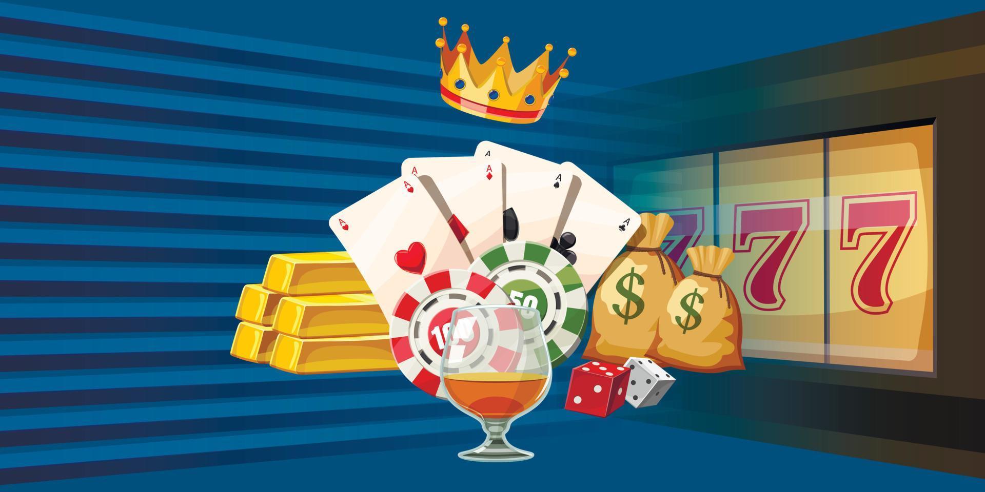 Casino games horizontal banner, cartoon style vector