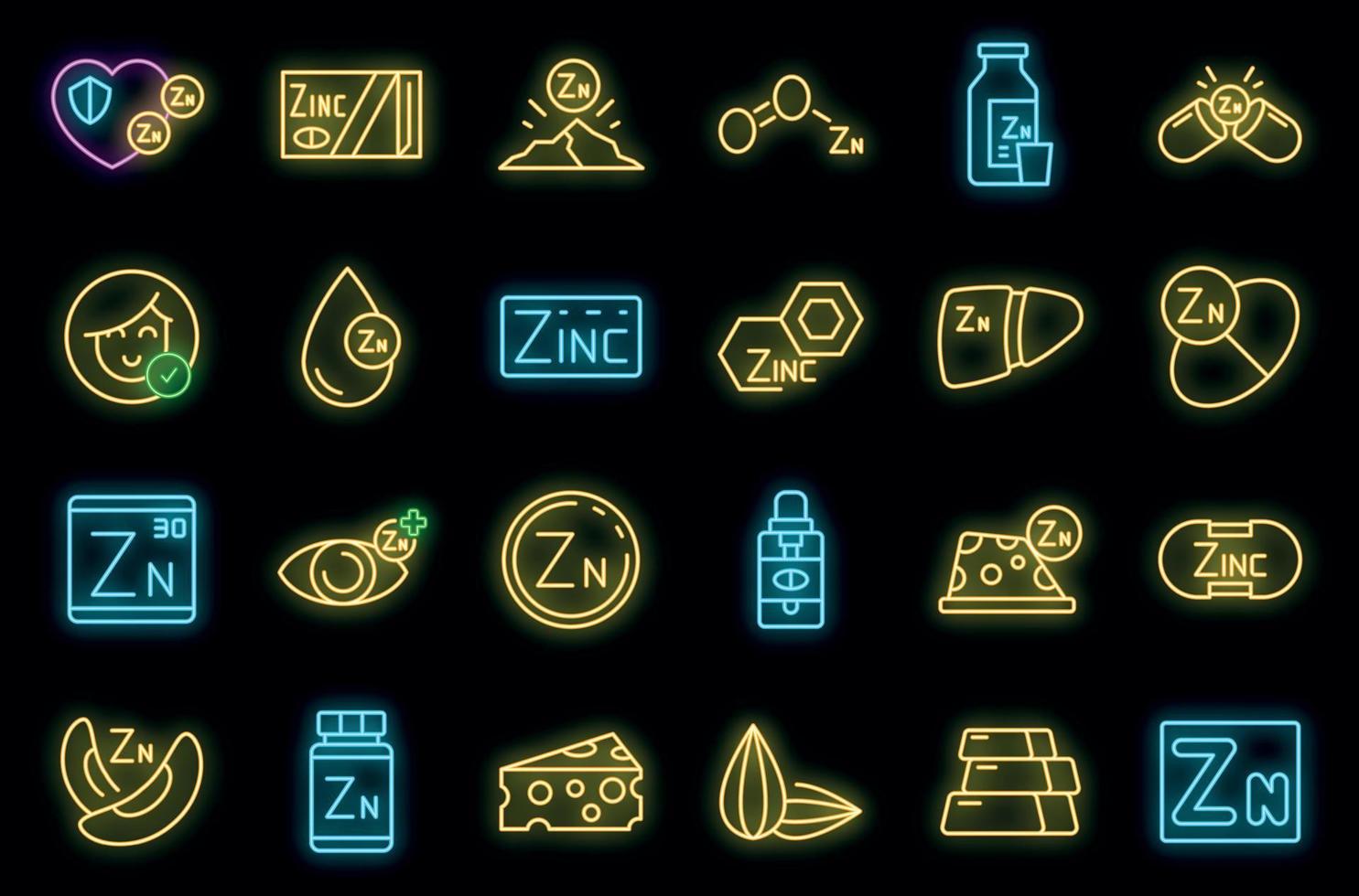 Zinc icons set vector neon