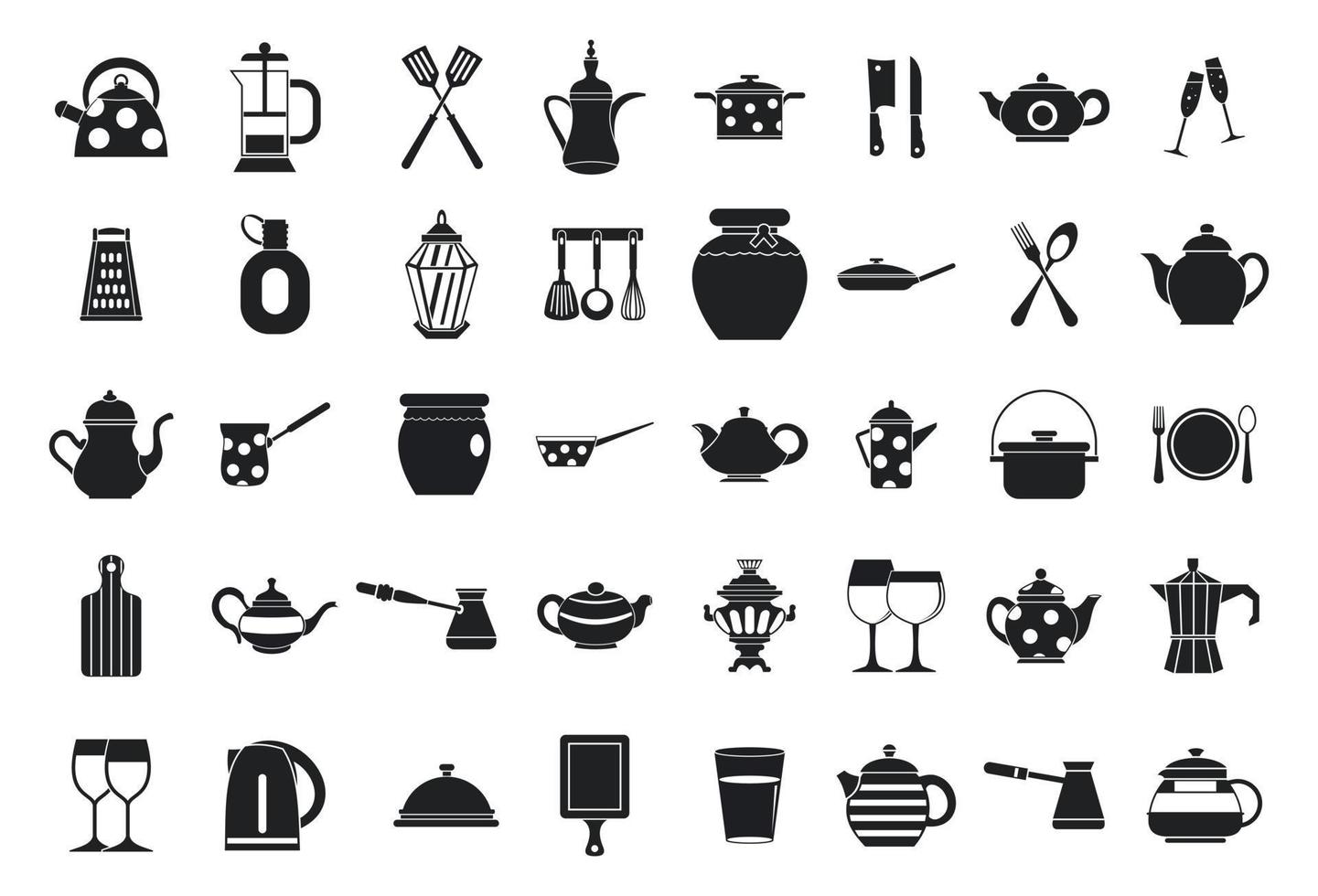 Crockery icon set, simple style vector