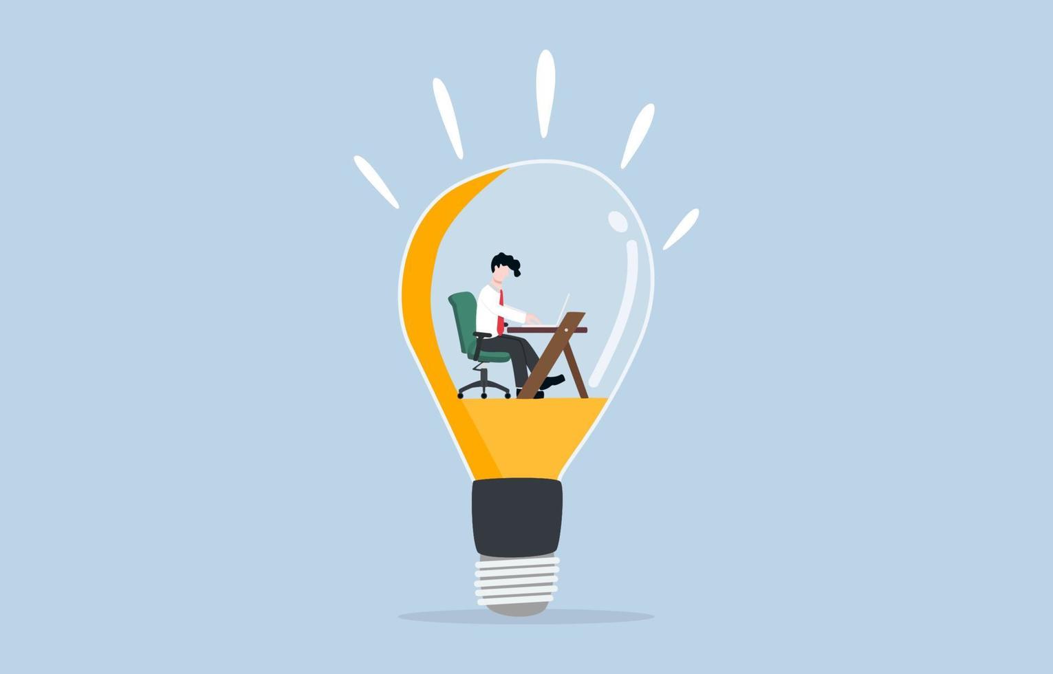 Working with creativity, innovative idea for best productivity, motivation and inspiration for career development concept. Creative businessman working in bright idea light bulb. vector