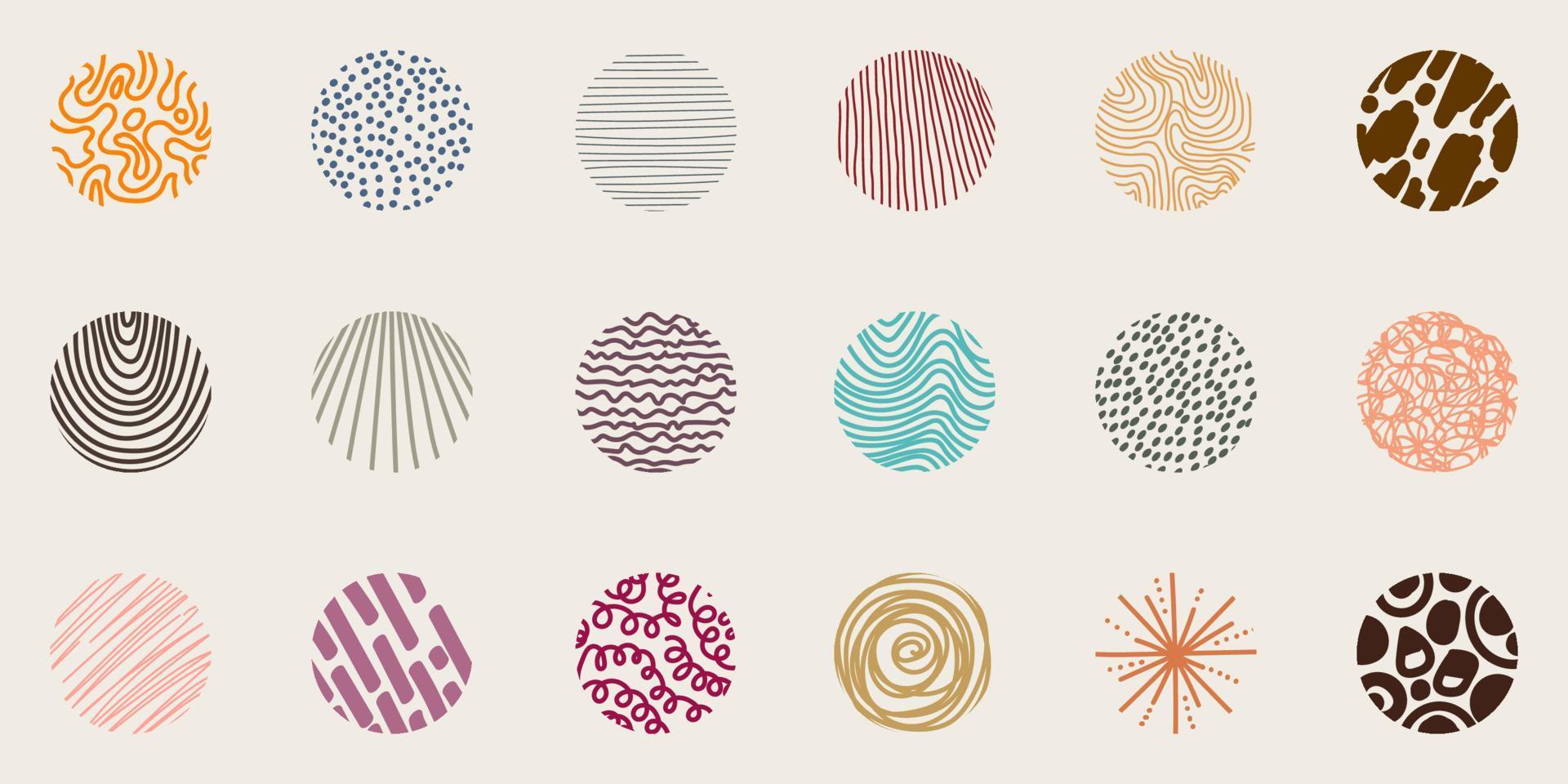 Set of hand drawn lines pattern doodle style round shapes isolated  on cream background vector