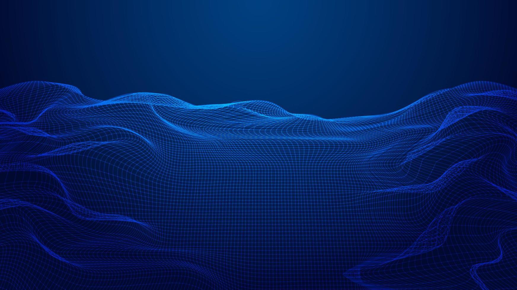 Abstract 3D cyber technology futuristic wireframe terrain grid landscape blue background vector