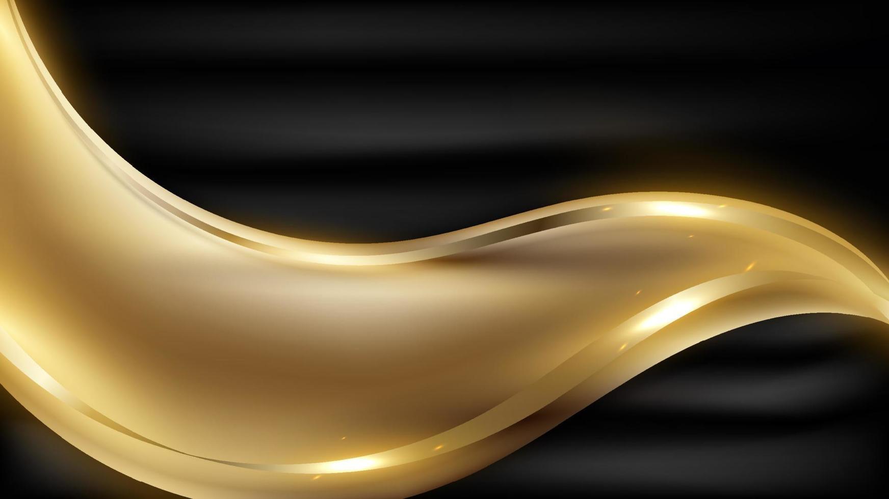 fondo de lujo abstracto líneas de cinta de onda negra y dorada con efecto de luz vector