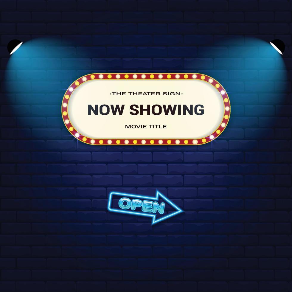 Retro Cinema with Sparking Blue Color and Blue Neon vector
