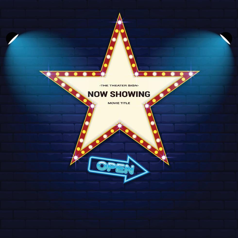 Retro Cinema with Sparking Blue Color and Blue Neon vector