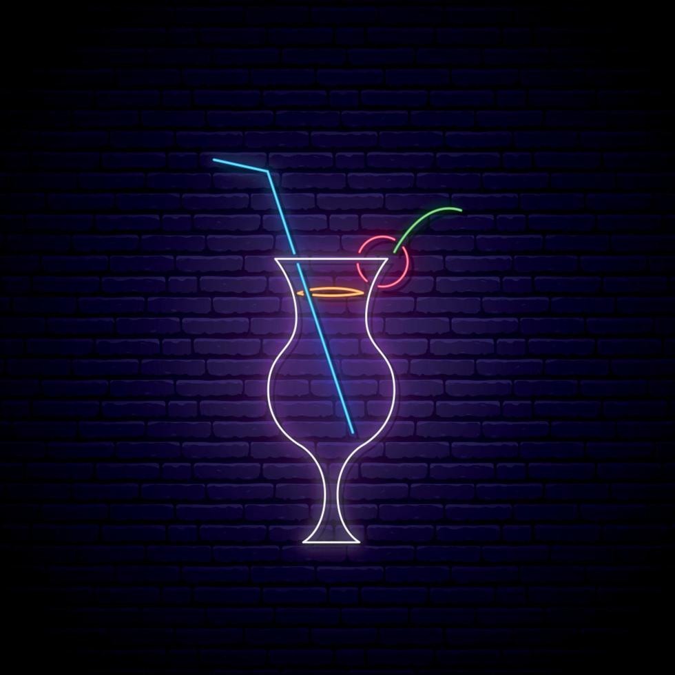 Cocktail neon sign. vector