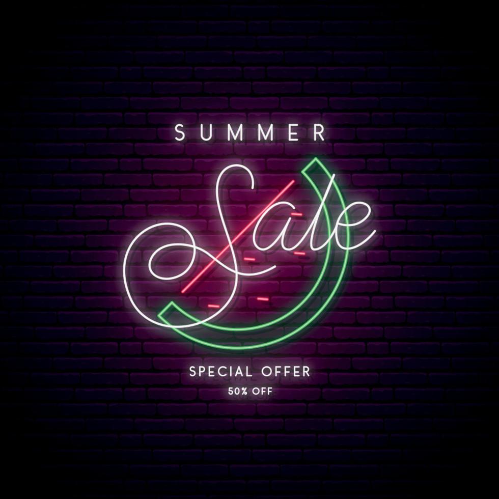 Summer sale neon signboard. vector