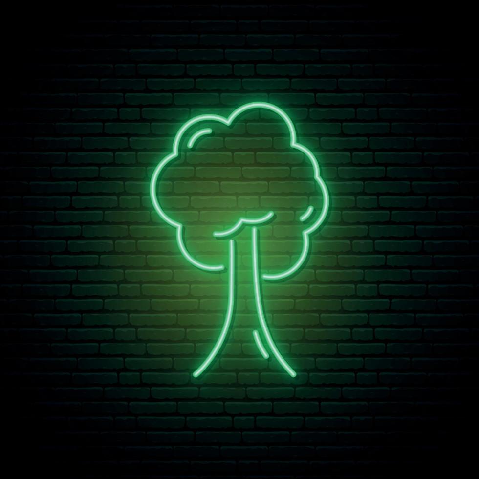 Green tree neon sign. vector