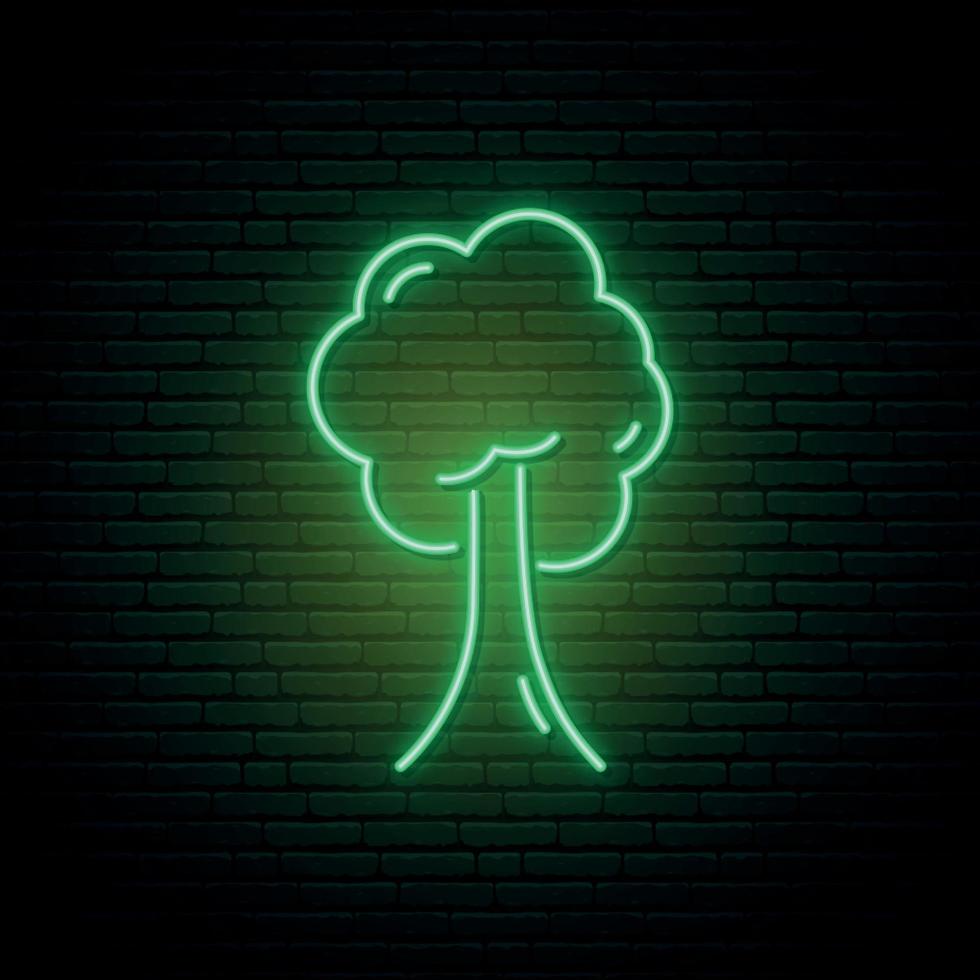 Green tree neon sign. vector