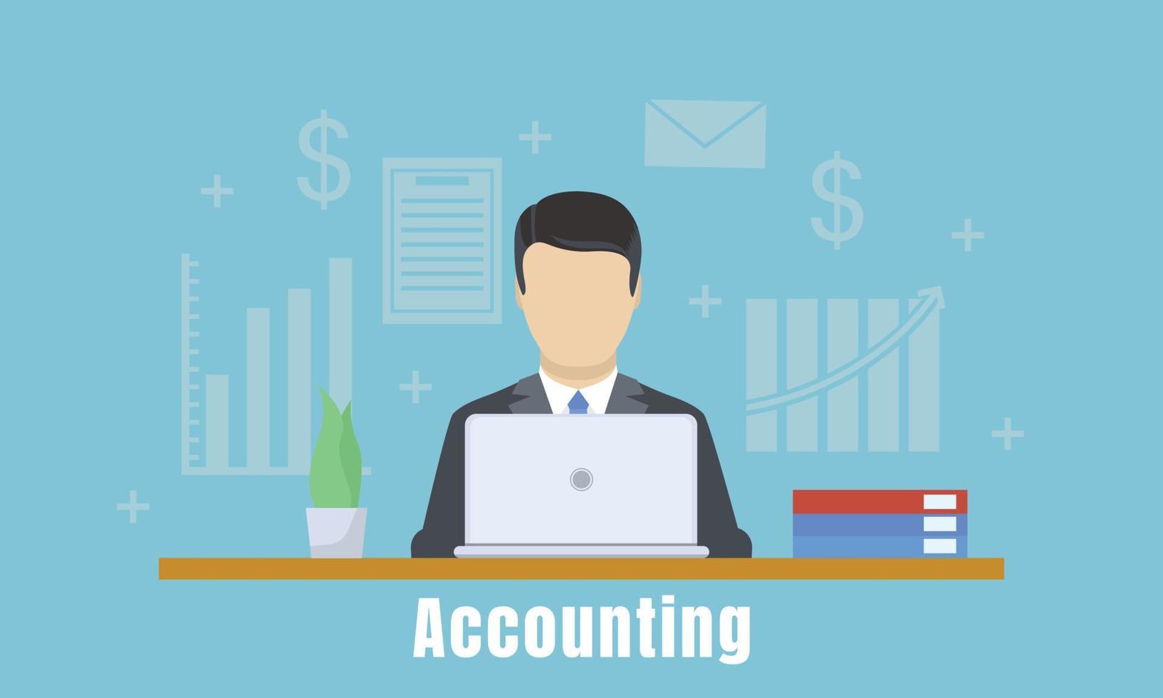 Accounting office man concept background, flat style vector