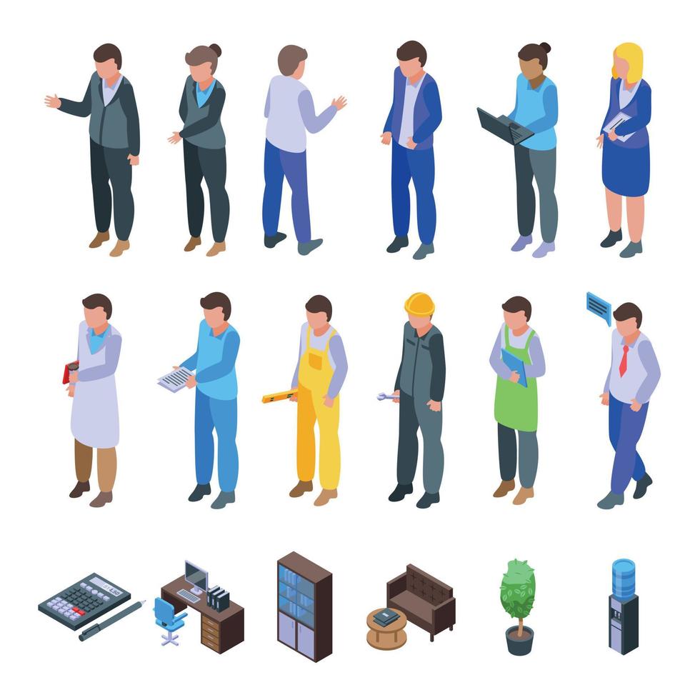 Colleague icons set isometric vector. Work space vector