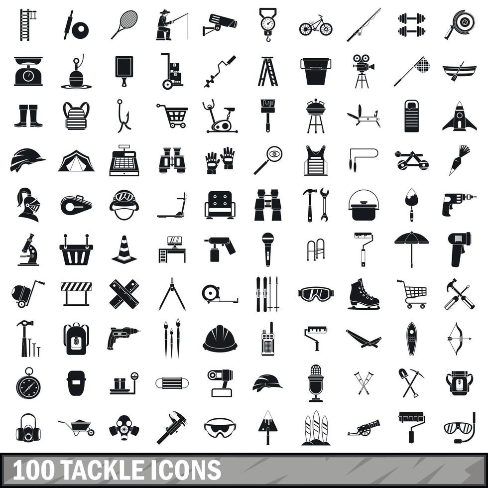 100 tackle icons set, simple style vector