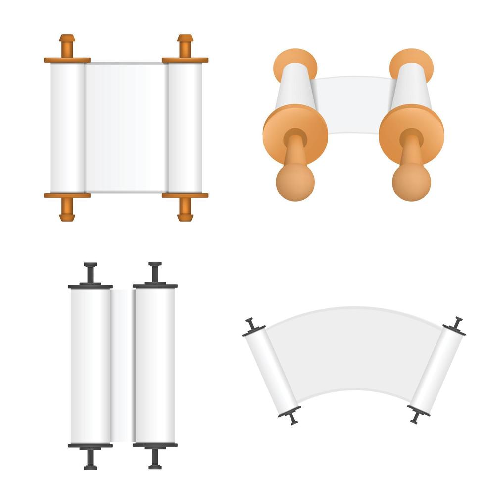 Torah scroll bible mockup set, realistic style vector