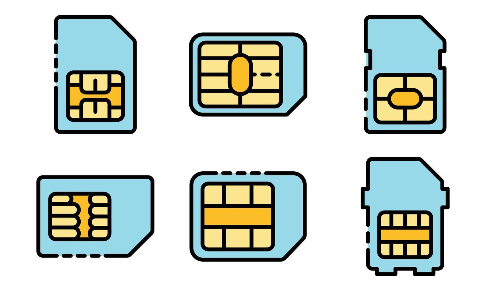 iconos de tarjeta de teléfono sim establecer vector plano